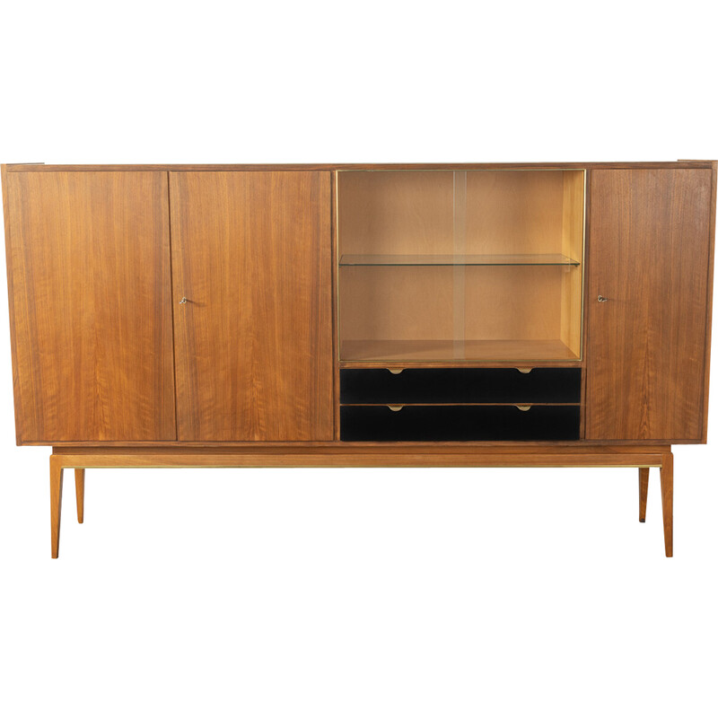 Vintage walnut highboard with two sliding glass doors by Wk Möbel, 1950s