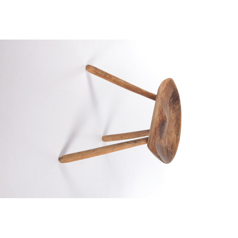 Vintage beechwood tripod stool by Mogens Lassen, Denmark 1950s