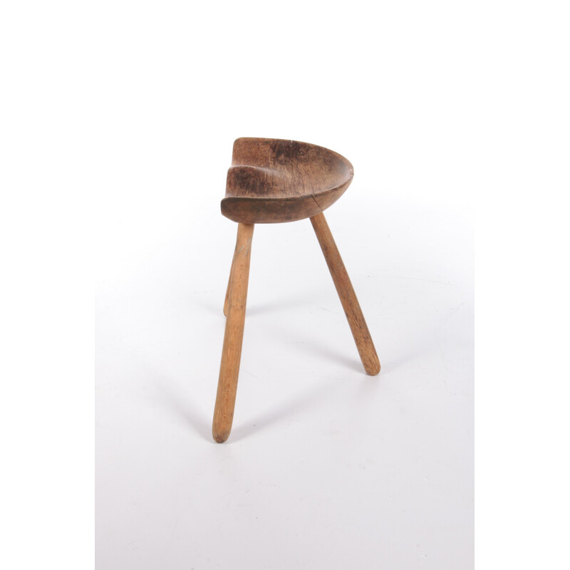 Tabouret tripode vintage en hêtre par Mogens Lassen, Danemark 1950