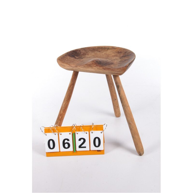Vintage beechwood tripod stool by Mogens Lassen, Denmark 1950s