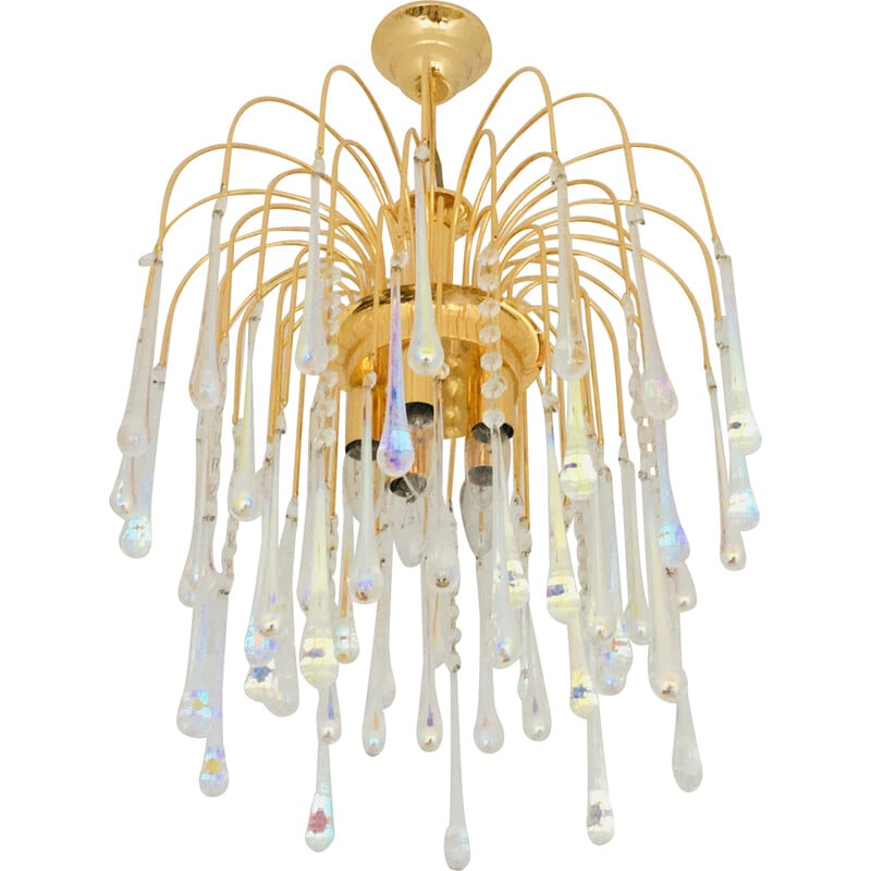 Vintage Murano glass and brass Teardrop Waterfall chandelier, Italy 1970s