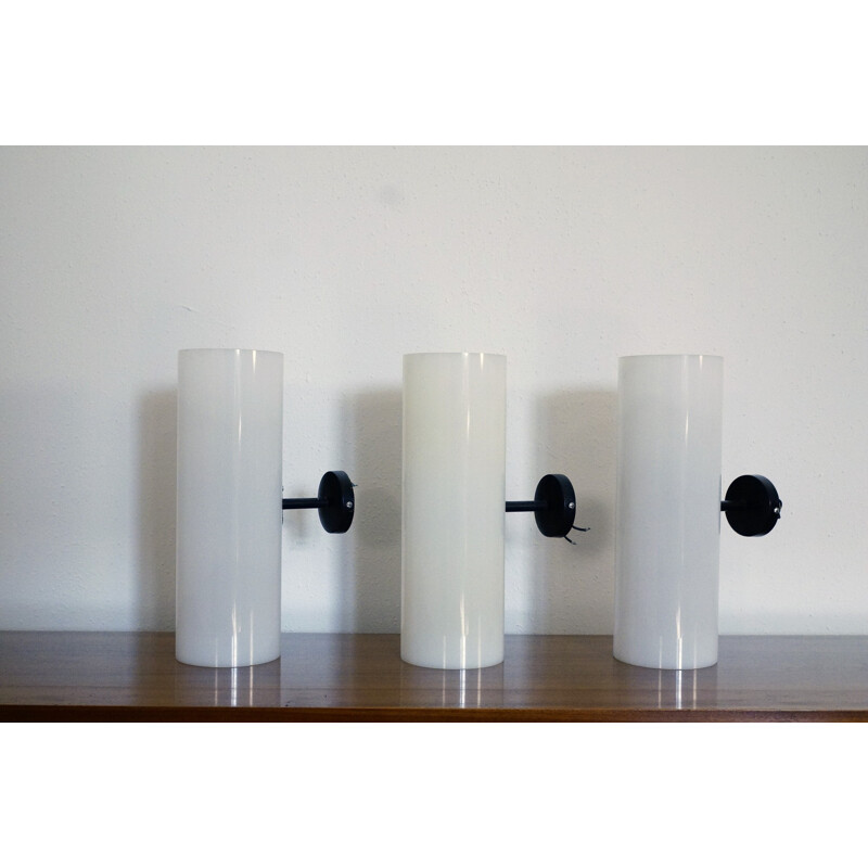 Set of 3 tube wall lamps in white - 1960s