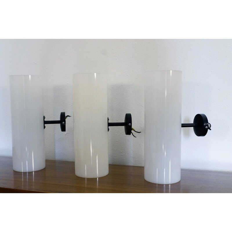 Set of 3 tube wall lamps in white - 1960s