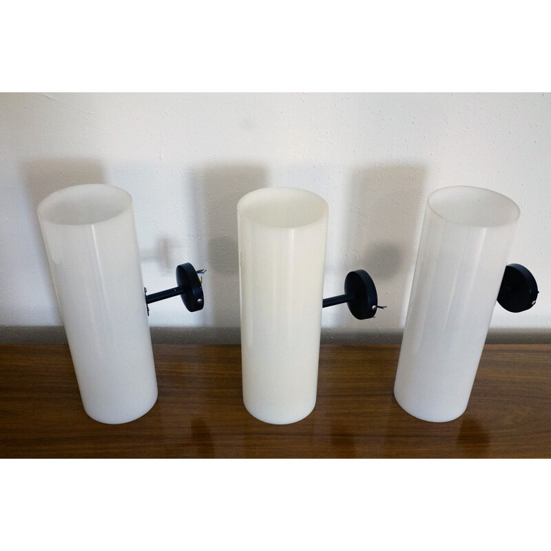Set of 3 tube wall lamps in white - 1960s