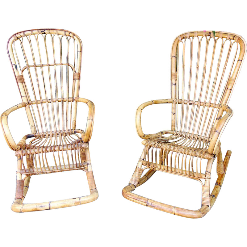 Pair of vintage bamboo rocking chairs