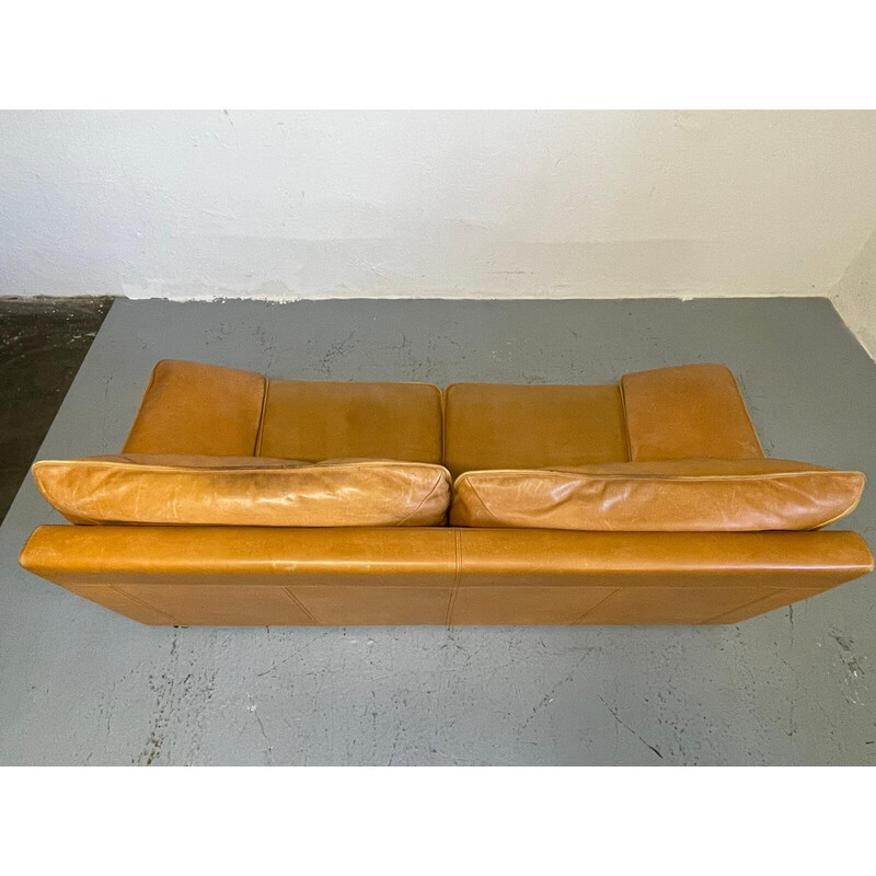 Vintage brown leather sofa by Roche Bobois, France 1970s
