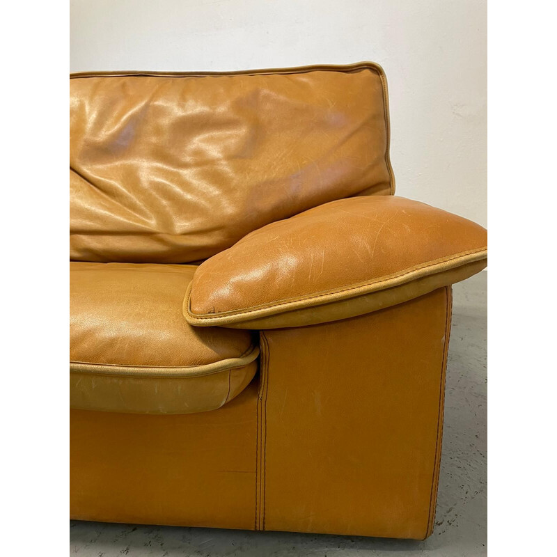 Vintage brown leather sofa by Roche Bobois, France 1970s