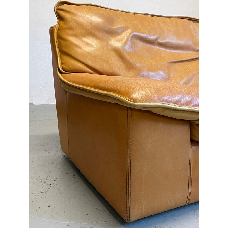 Sofá de cuero marrón de Roche Bobois, Francia 1970