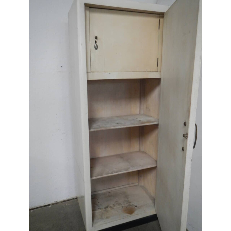 Vintage food cabinet in wood and white lacquered fir