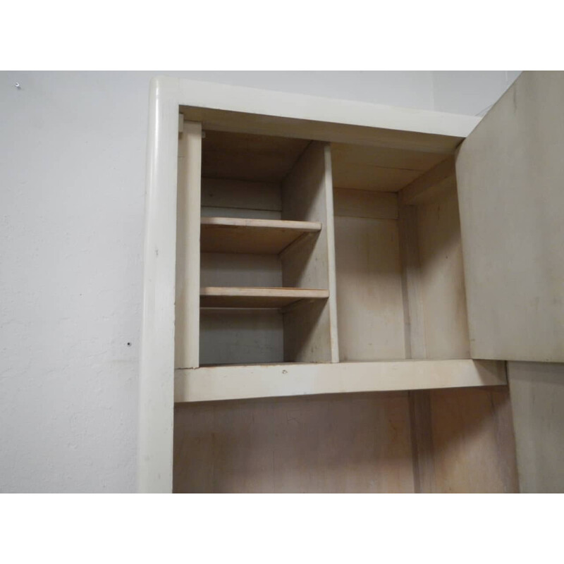 Vintage food cabinet in wood and white lacquered fir