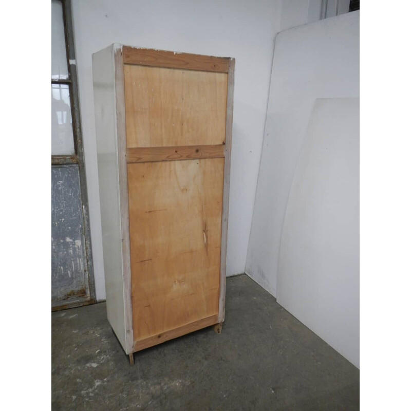 Vintage food cabinet in wood and white lacquered fir