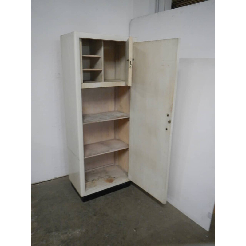 Vintage food cabinet in wood and white lacquered fir