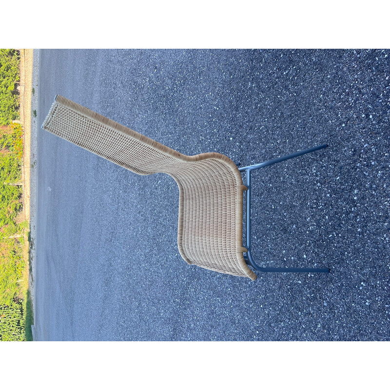 Set of 4 vintage wicker and metal chairs, 1990