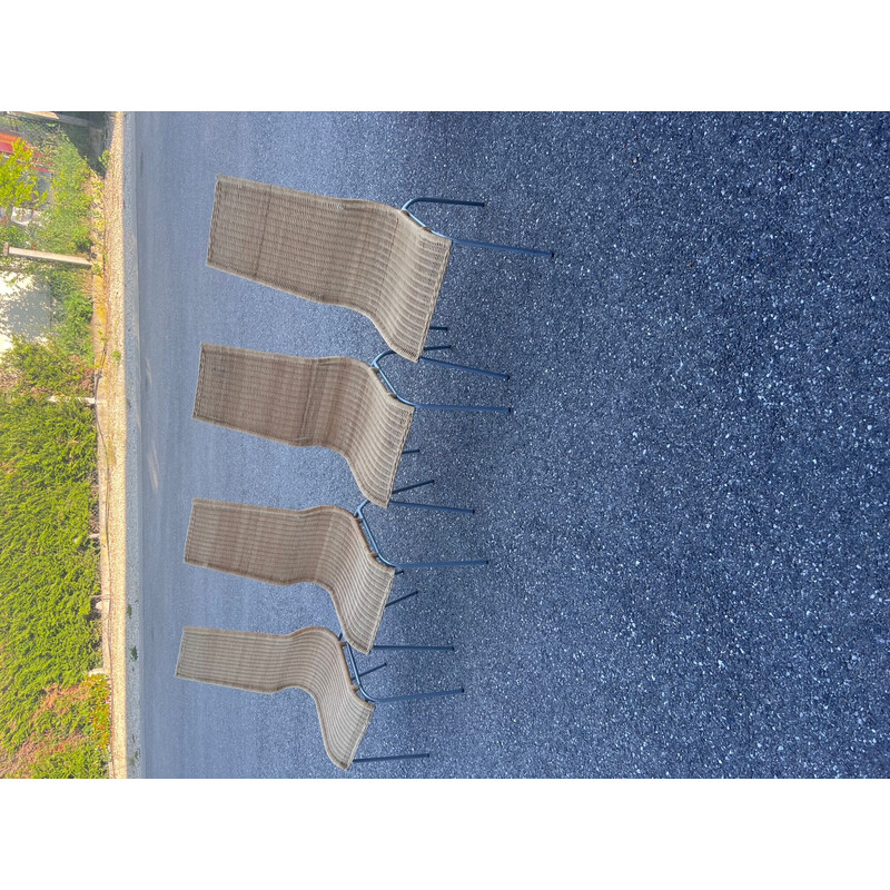 Set of 4 vintage wicker and metal chairs, 1990