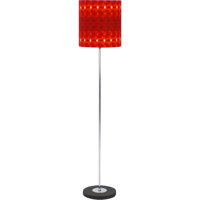 Floor lamp in chromed steel and red lampshade - 1970s