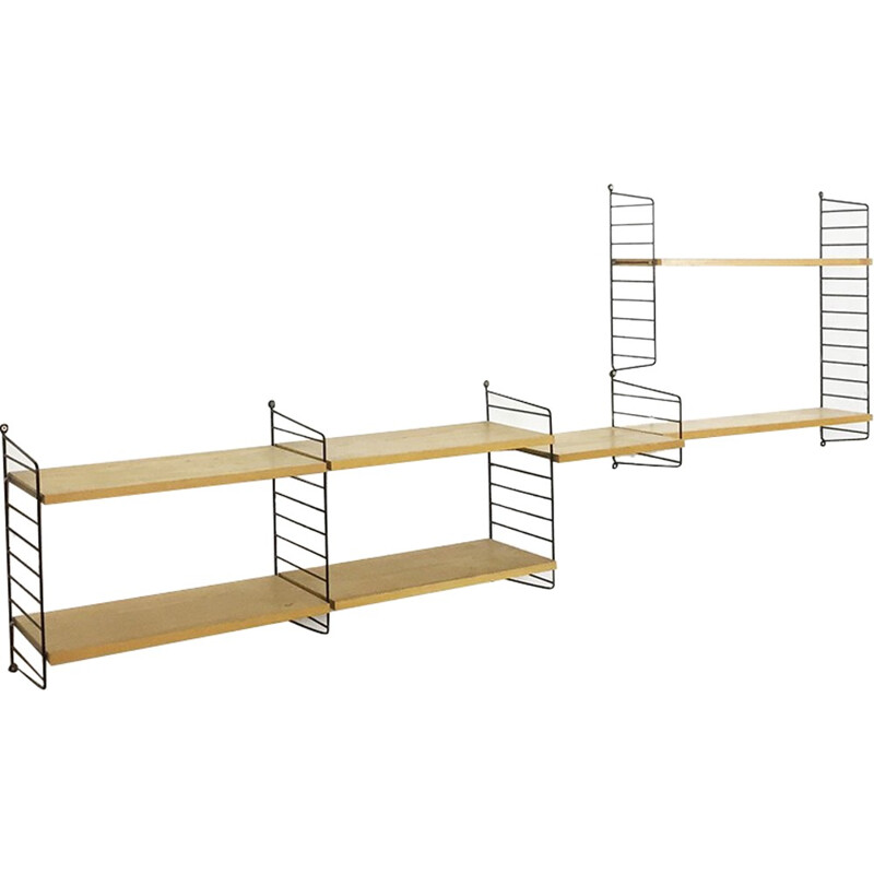 String Furniture ash wall unit with 4 modules and 7 shelves, Nisse STRINNING - 1970s