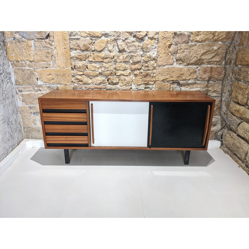 Vintage Cansado mahogany highboard with drawers by Charlotte Perriand for Steph Simon, 1960