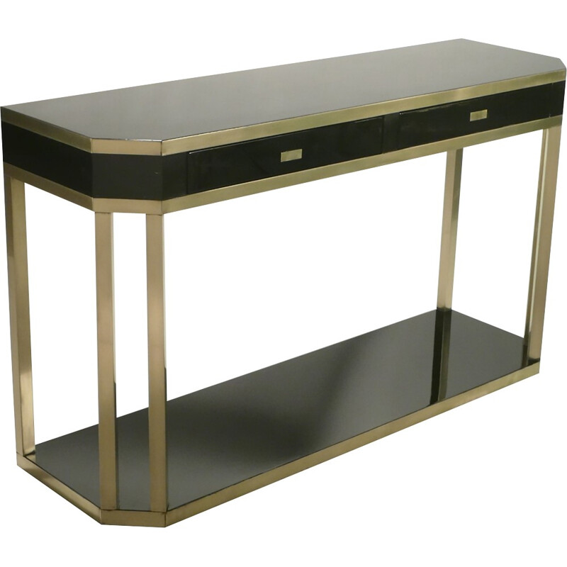 Large console table in black lacquered metal and brass, Jean Claude MAHEY - 1970s