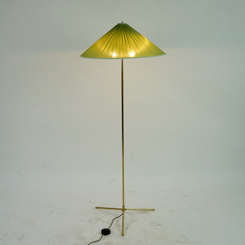 Austrian mid century brass floor lamp with green shade