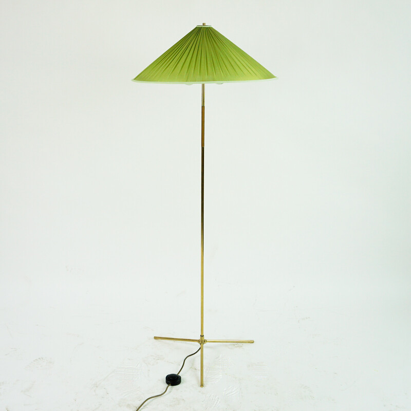 Austrian mid century brass floor lamp with green shade