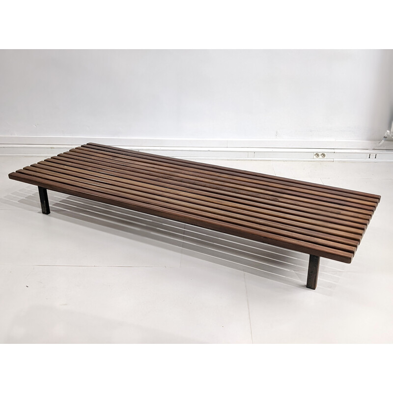 Vintage bench in mahogany wood model Cansado by Charlotte Perriand, 1954