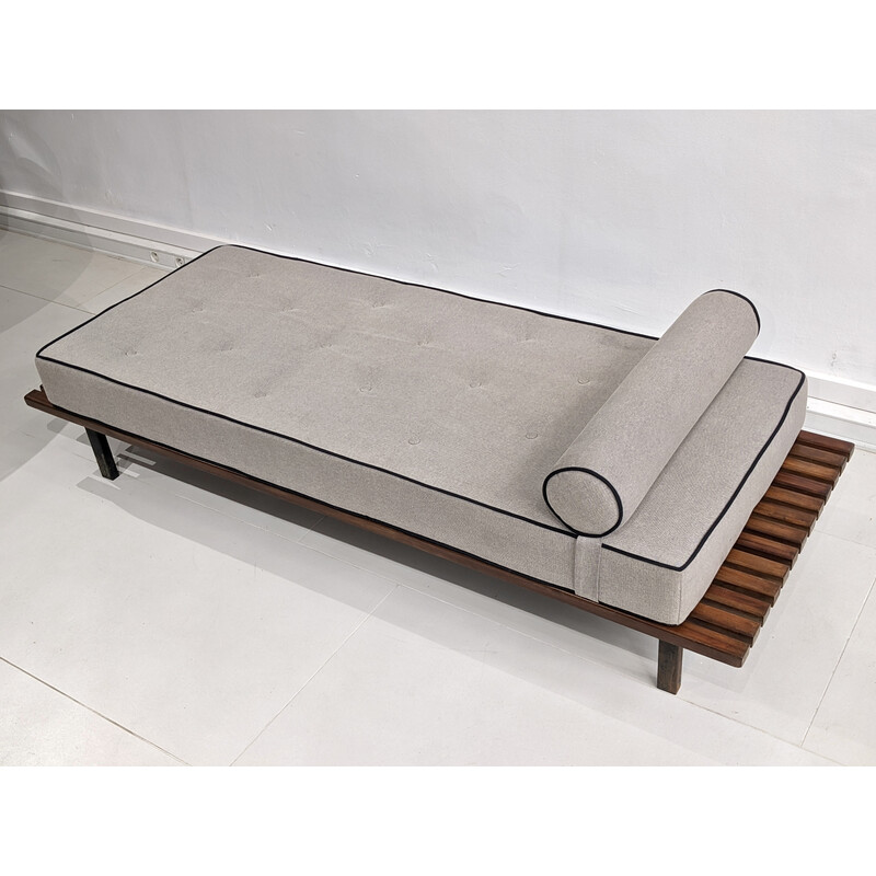 Vintage mahogany wood sofa bed by Charlotte Perriand, 1954s