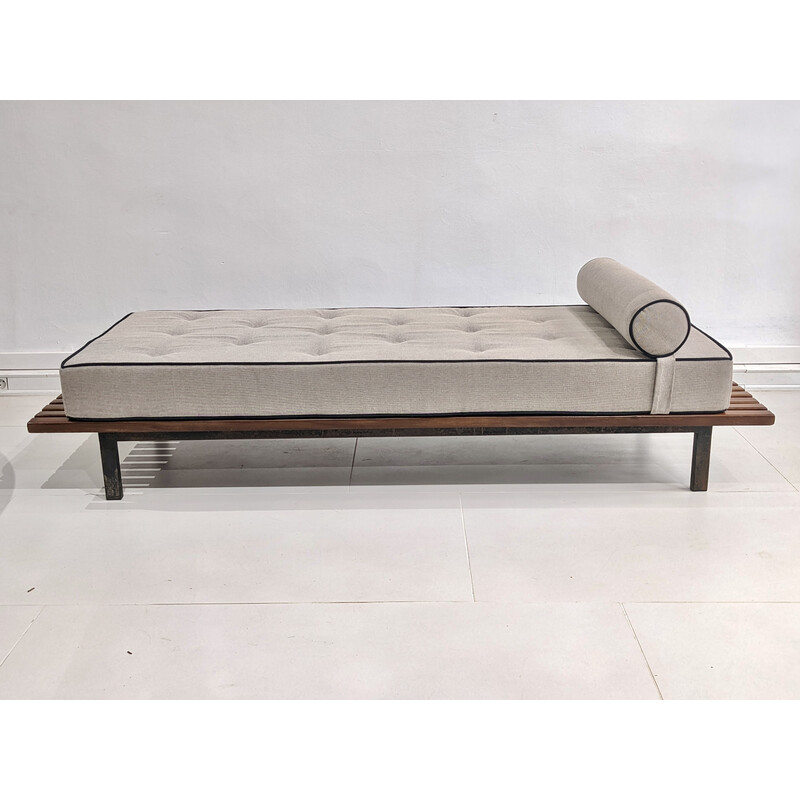 Vintage mahogany wood sofa bed by Charlotte Perriand, 1954s