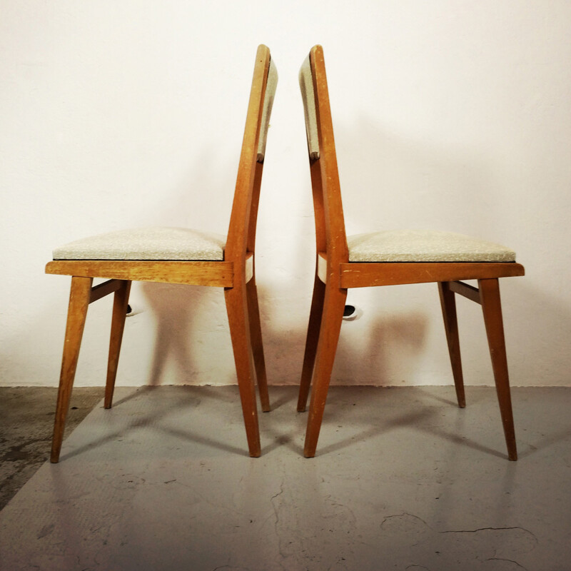 Pair of two grey vinyl and wood dinning chairs - 1960s