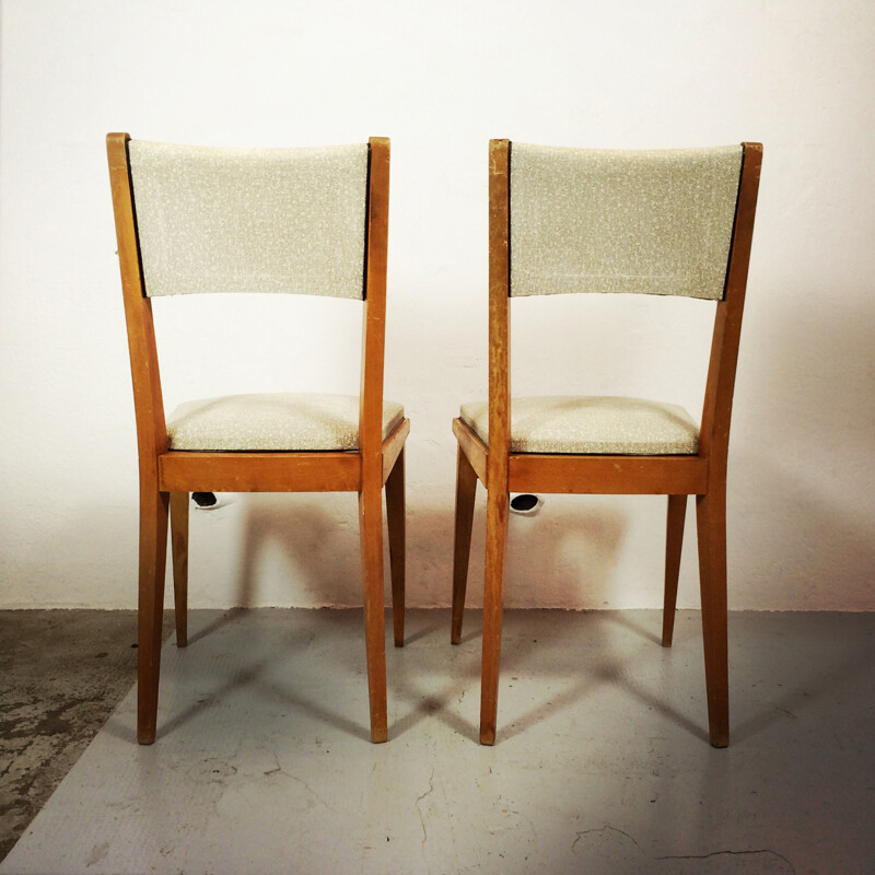 Pair of two grey vinyl and wood dinning chairs - 1960s