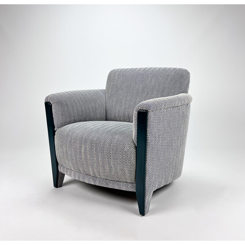 Vintage postmoderne fauteuil in blauw en wit gestreepte wollen stof, 1980