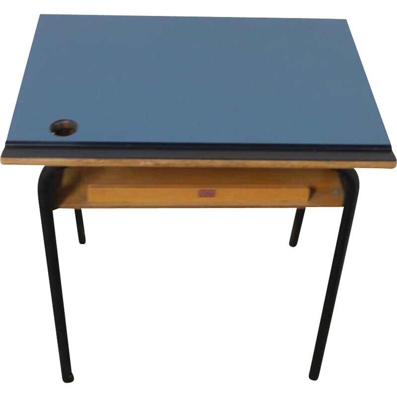 Vintage school desk in fir wood and metal legs by Palini Brescia, Italy