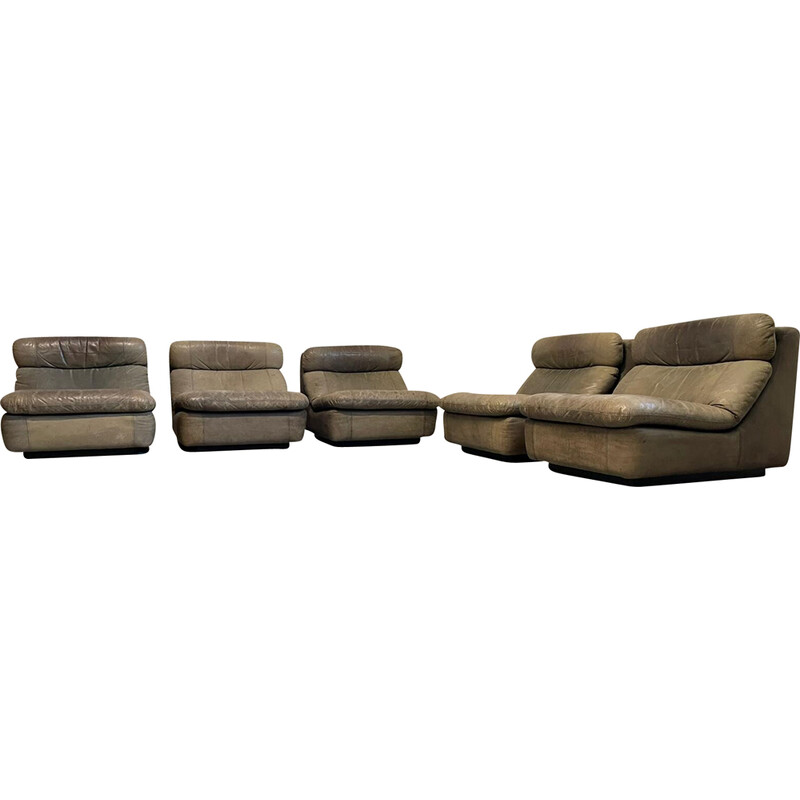 Set da salotto vintage in pelle e legno di Walter Knoll, Germania anni '70