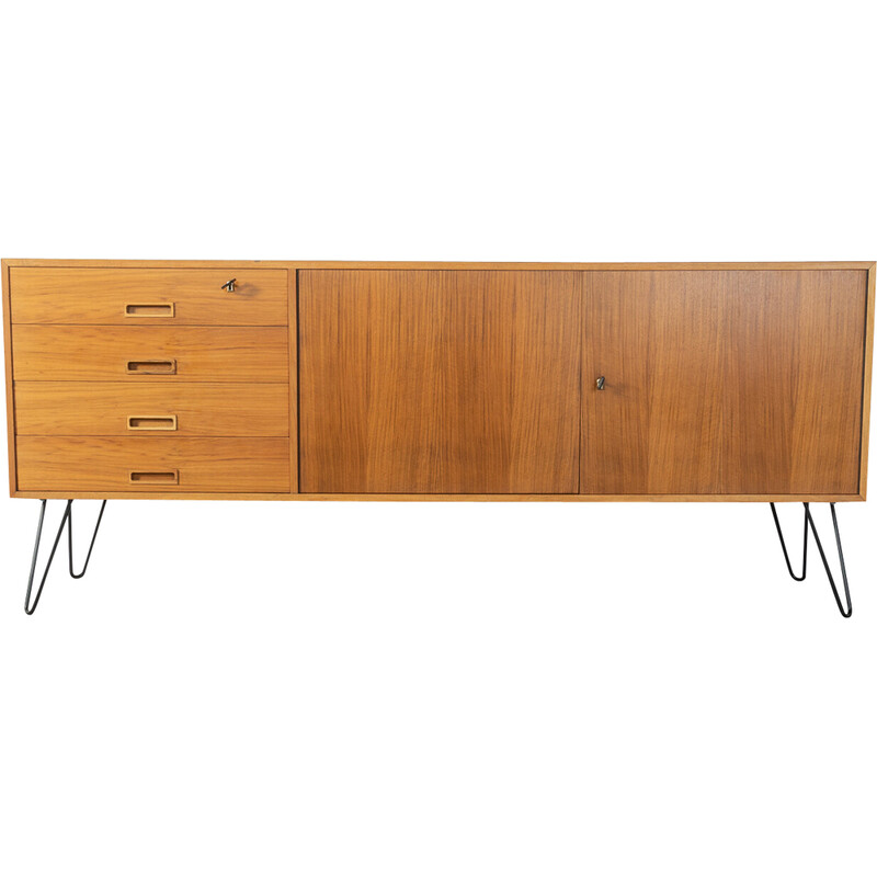 Vintage walnut sideboard with two doors and four drawers, Germany 1960s