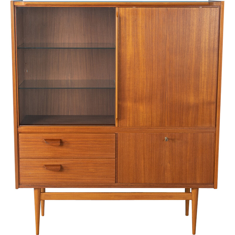 Vintage teak display cabinet with two sliding doors, 1960s