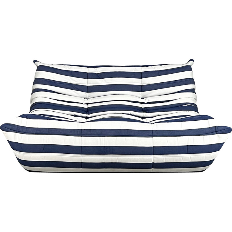 2-seater vintage sofa "Togo" in striped fabric by Michel Ducaroy, 1973s