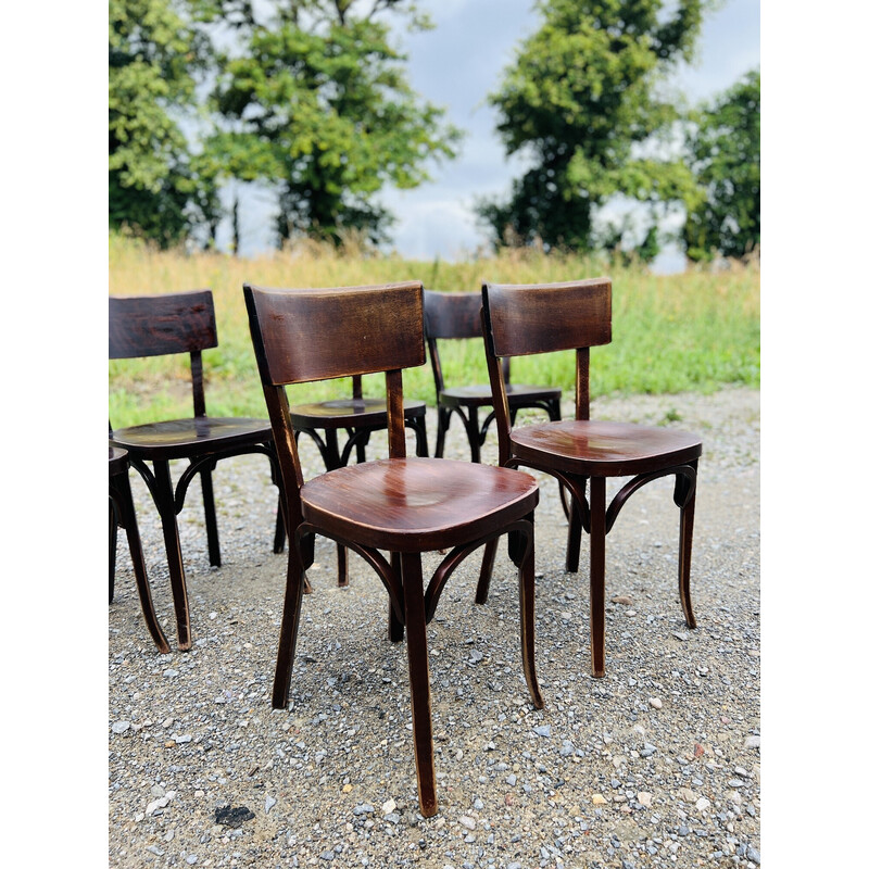 Set of 6 vintage Baumann chairs in dark wood, 1950