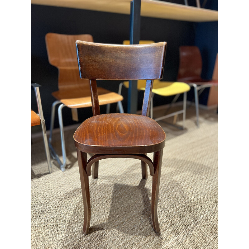 Set of 6 vintage Baumann chairs in dark wood, 1950