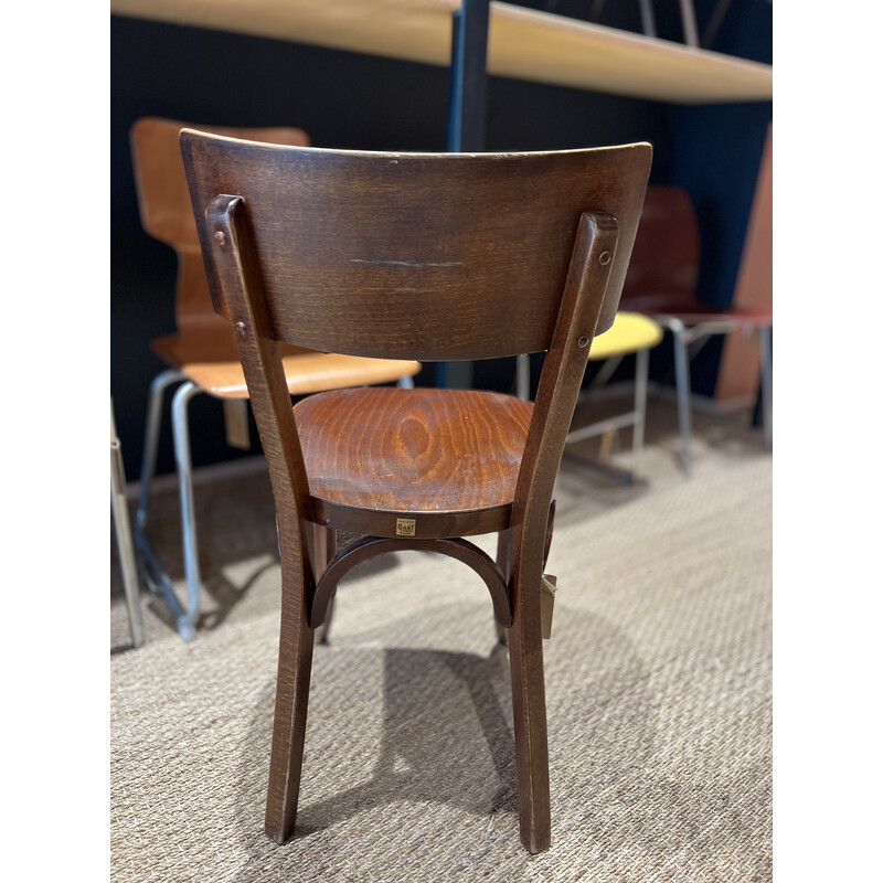 Set of 6 vintage Baumann chairs in dark wood, 1950