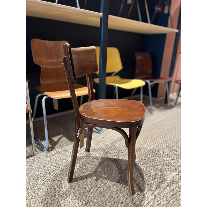 Set of 6 vintage Baumann chairs in dark wood, 1950