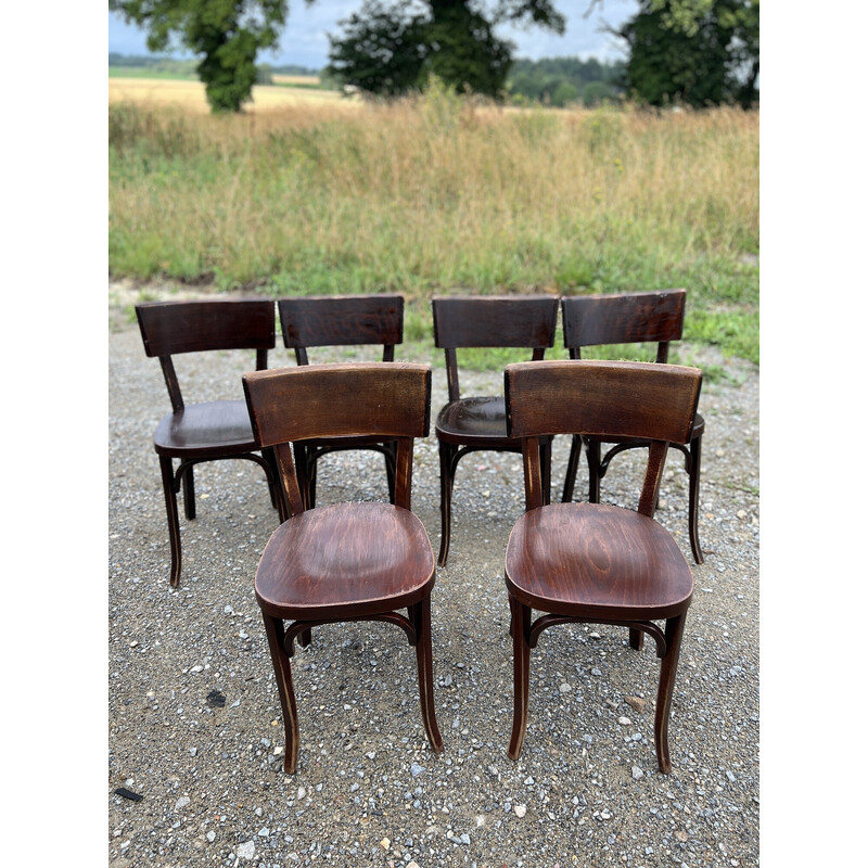 Lot de 6 chaises Baumann vintage en bois foncé, 1950