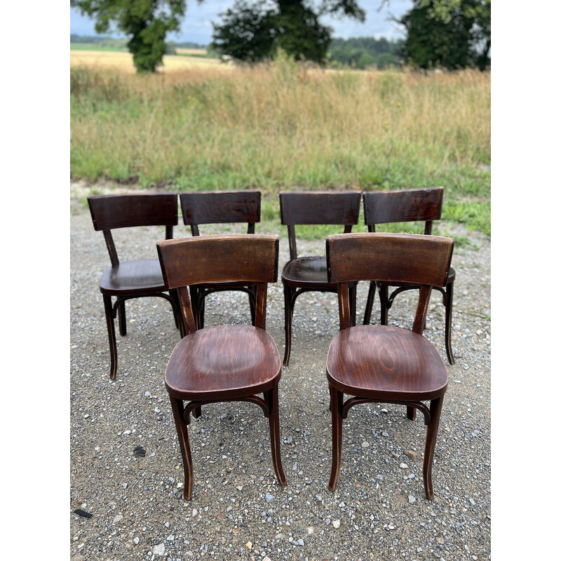 Set van 6 vintage Baumann stoelen in donker hout, 1950