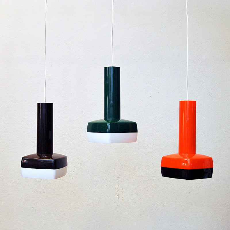 Set of 3 Danish vintage Cubist pendant lamps by Bent Karlby for A. Schrøder Kemi, 1970s