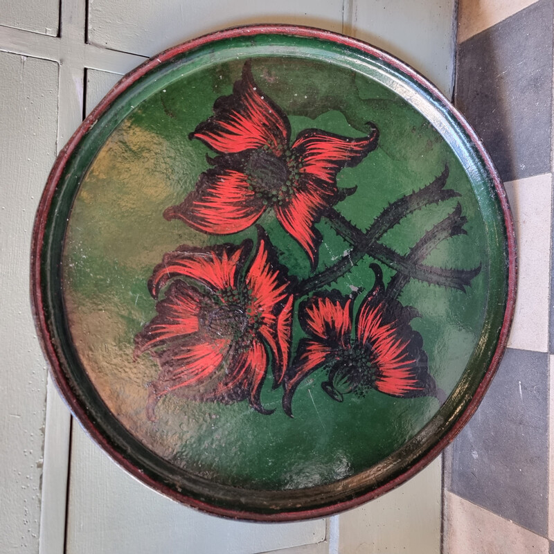 Vintage lacquered metal tray, 1970