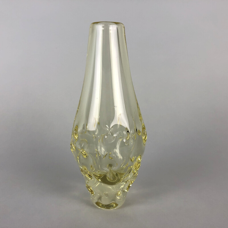 Mid century citrine glass vase by Miloslav Klinger for Zelezny Brod Glassworks, 1960s