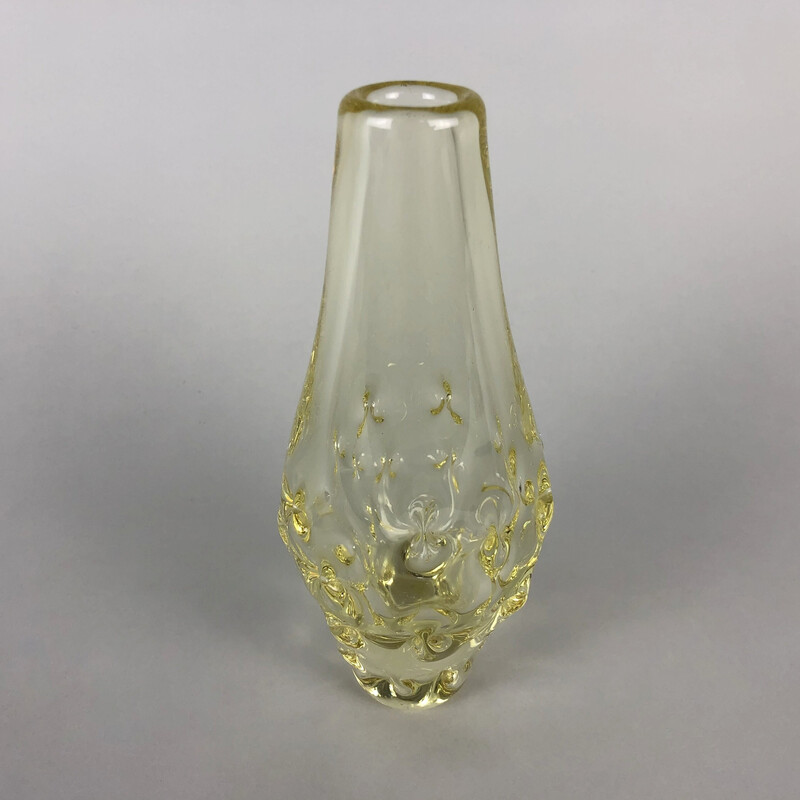 Mid century citrine glass vase by Miloslav Klinger for Zelezny Brod Glassworks, 1960s