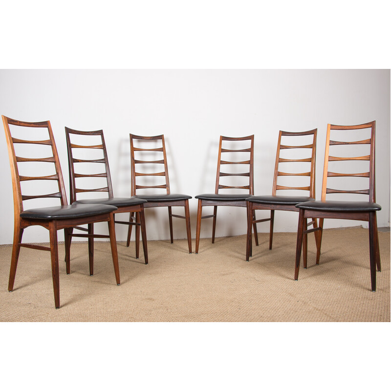 Set of 6 vintage danish dining chairs in Rio rosewood Liz model by Niels Kofoed for Koefoeds Hornslet, 1960s