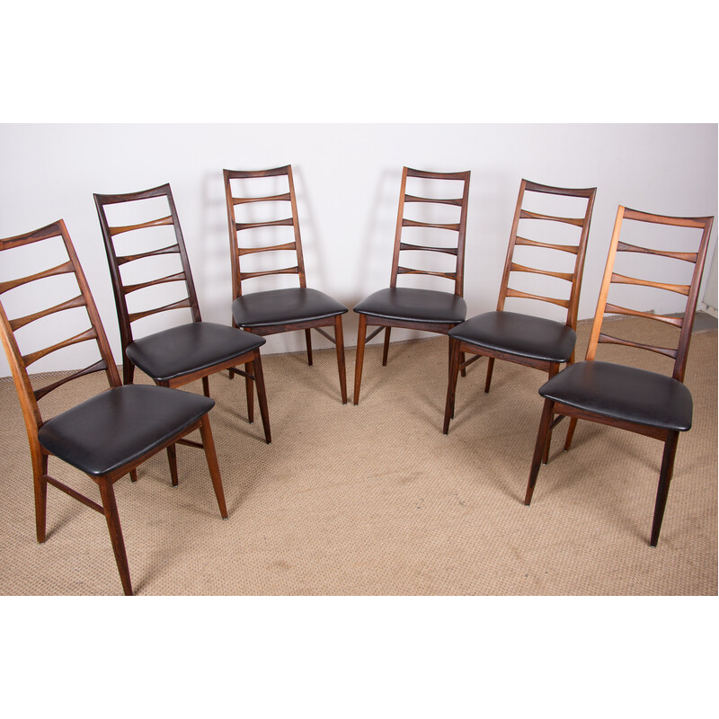 Set of 6 vintage danish dining chairs in Rio rosewood Liz model by Niels Kofoed for Koefoeds Hornslet, 1960s