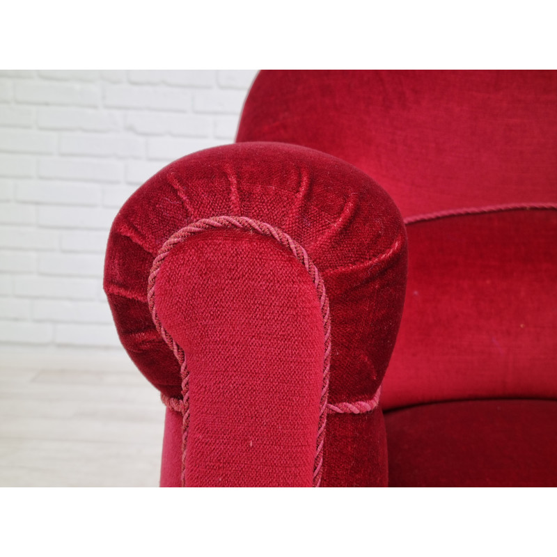 Mid century danish armchair in cherry-red velvet, 1950s