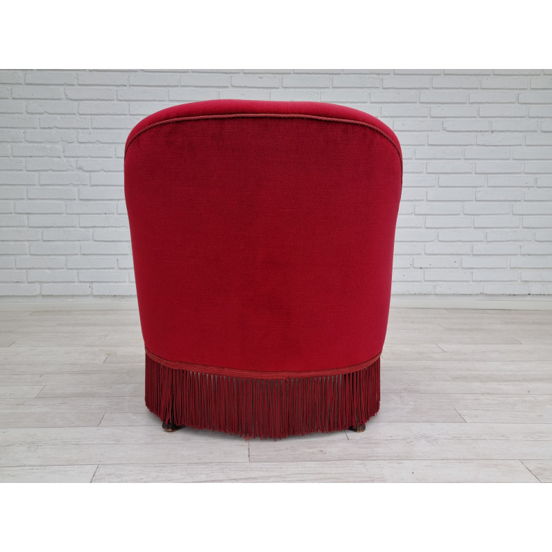 Dänischer Vintage-Sessel aus kirschrotem Samt, 1950