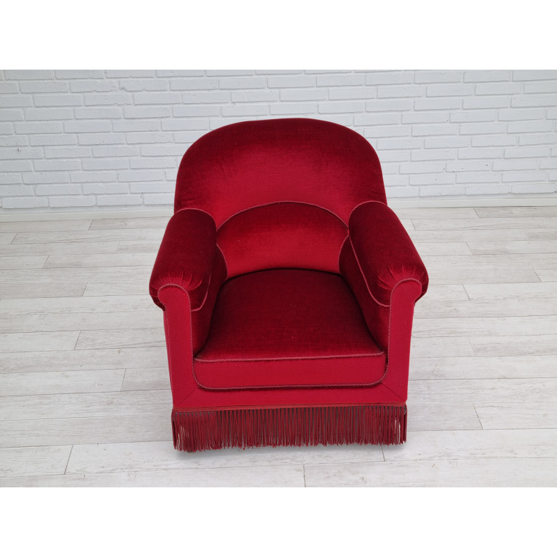 Mid century danish armchair in cherry-red velvet, 1950s